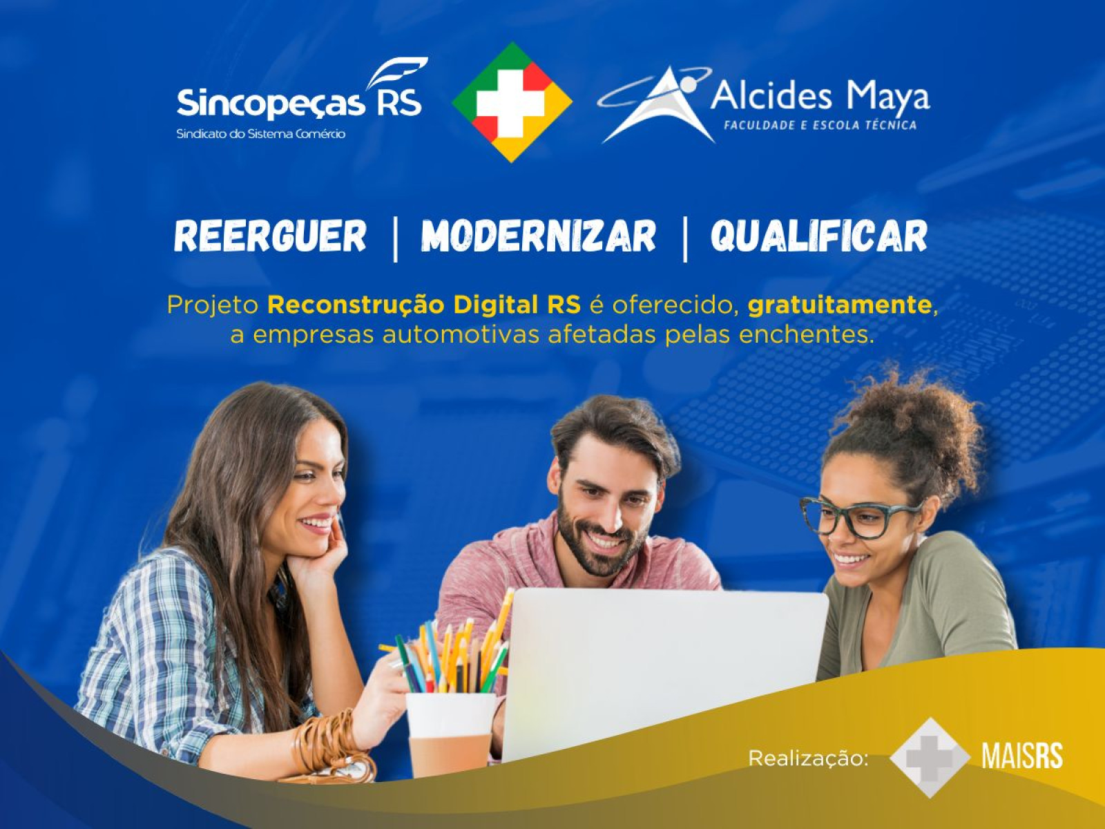 A campanha de Retomada Automotiva, idealizada pelo Sincopeças-RS, com apoio da ASDAP (Associação Sul-Brasileira dos Distribuidores de Autopeças) e do CARS (Comitê Automotivo do RS), que visa auxiliar empresas afetadas pelas enchentes de maio de 2024, principalmente do Vale do Taquari, chamou à atenção da Alcides Maya Faculdade e Escola Técnica, que irá engajar sua base de alunos, por meio do projeto “Reconstrução Digital RS”, da ONG Mais RS.